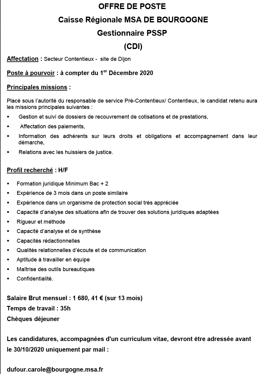 MSA - Offres d'emploi MSA Bourgogne MSA - Offres d'emploi MSA Bourgogne